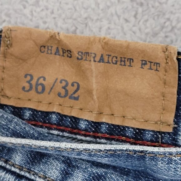 Vtg Y2k Chaps Mens Straight Fit Denim Jeans 36/32 Light Blue Frayed Hem   JCT - Picture 4 of 9